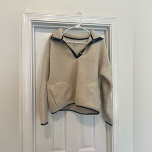 J crew Polartec® Sherpa Vintage Fleece Half-Snap Cream Off White pullover